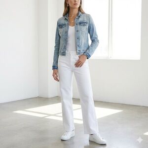 Paige light blue distressed denim jean jacket - Small